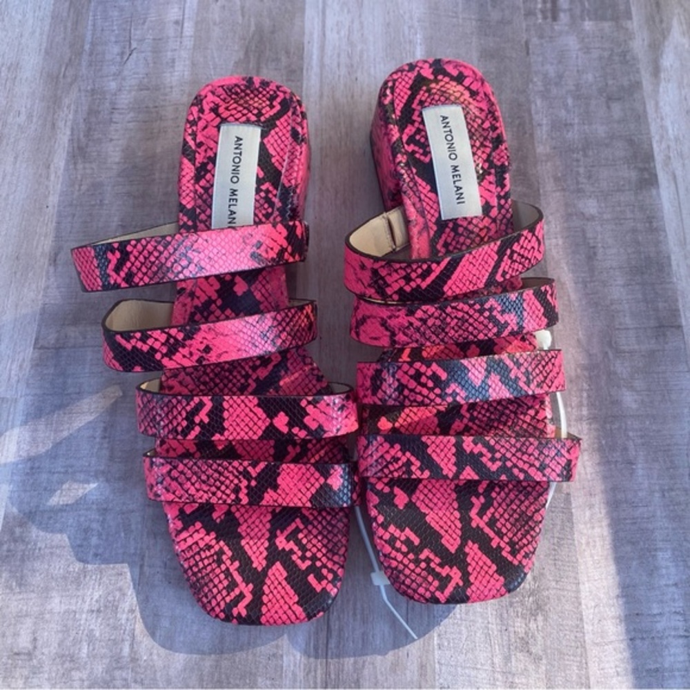 ANTONIO MELANI pink snakeskin slip on heeled sandals sz 8 - Picture 1 of 4